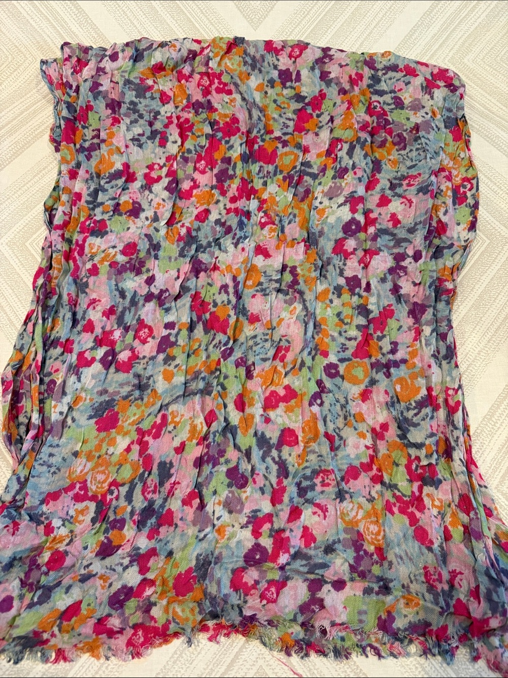 J.Crew Factory Multicolor Floral Sheer Scarf Pink Purple Orange Green Fringe